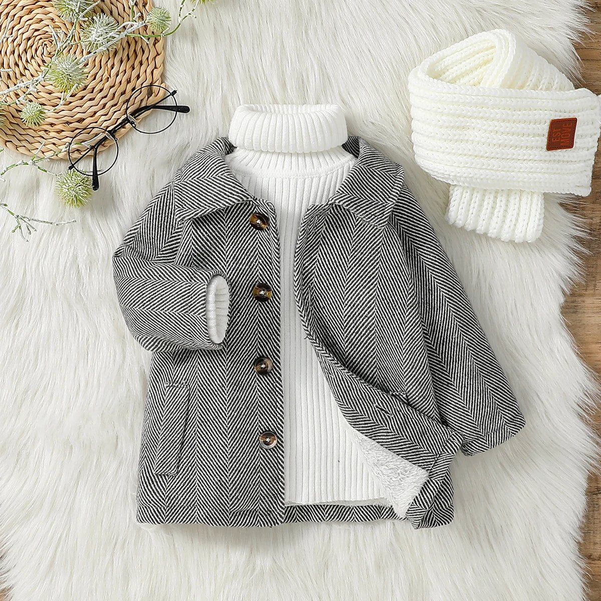 Chevron Fleece - Lined Baby Coat – Warm Winter Jacket (3–36M) - Mimou Babywear