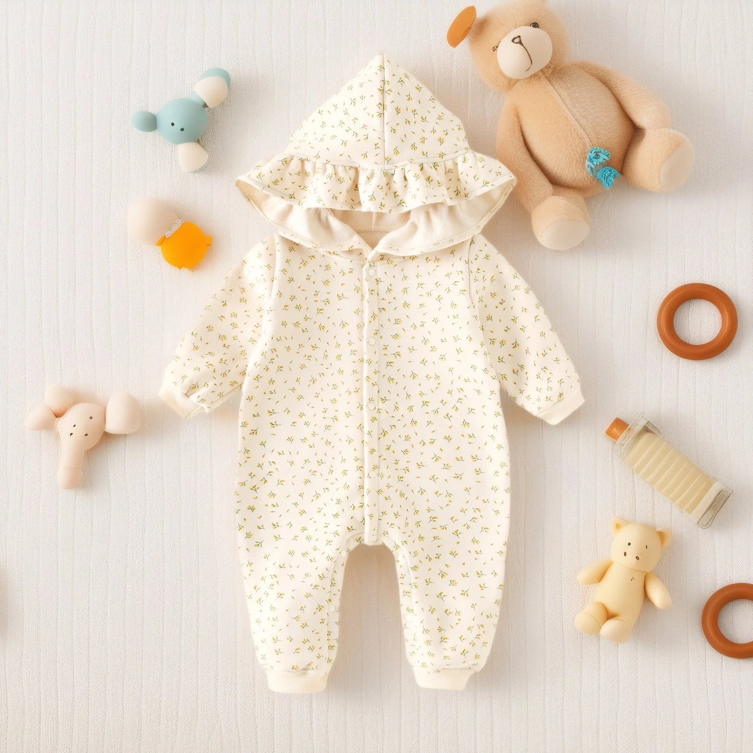 Floral Hooded Winter Romper (3 - 18 Months) - Mimou Babywear