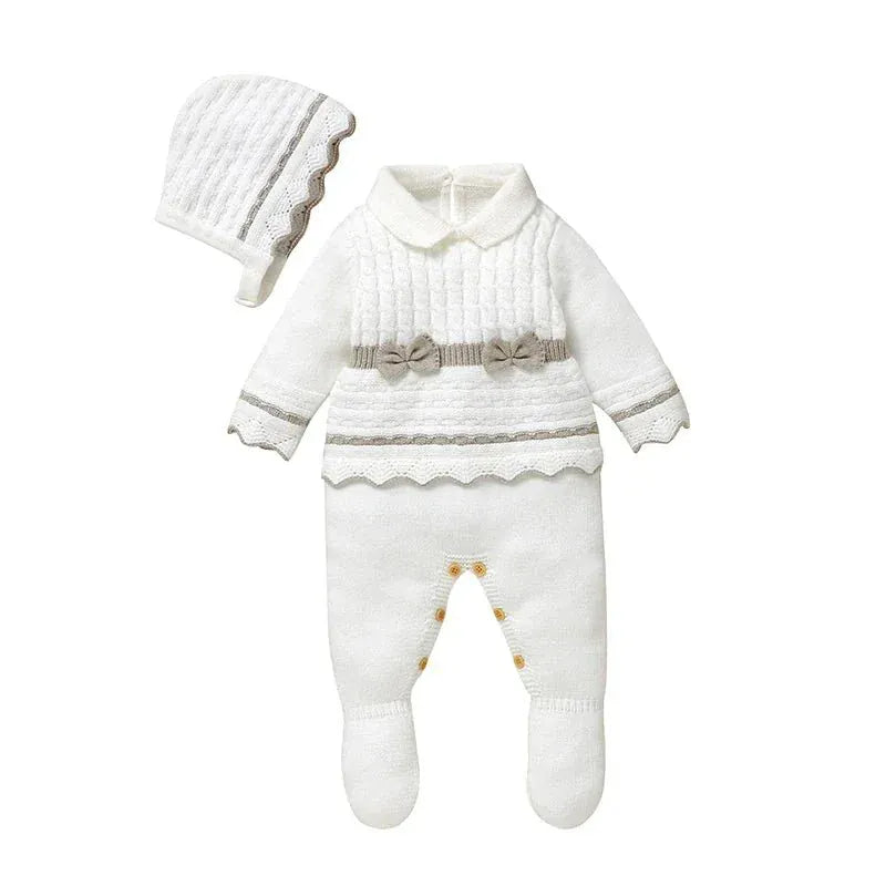 Footed Knit Jumpsuit & Hat Set (0 - 12 Months) - Mimou Babywear