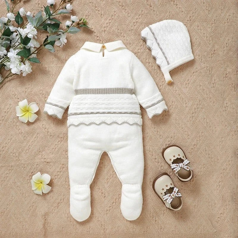 Footed Knit Jumpsuit & Hat Set (0 - 12 Months) - Mimou Babywear