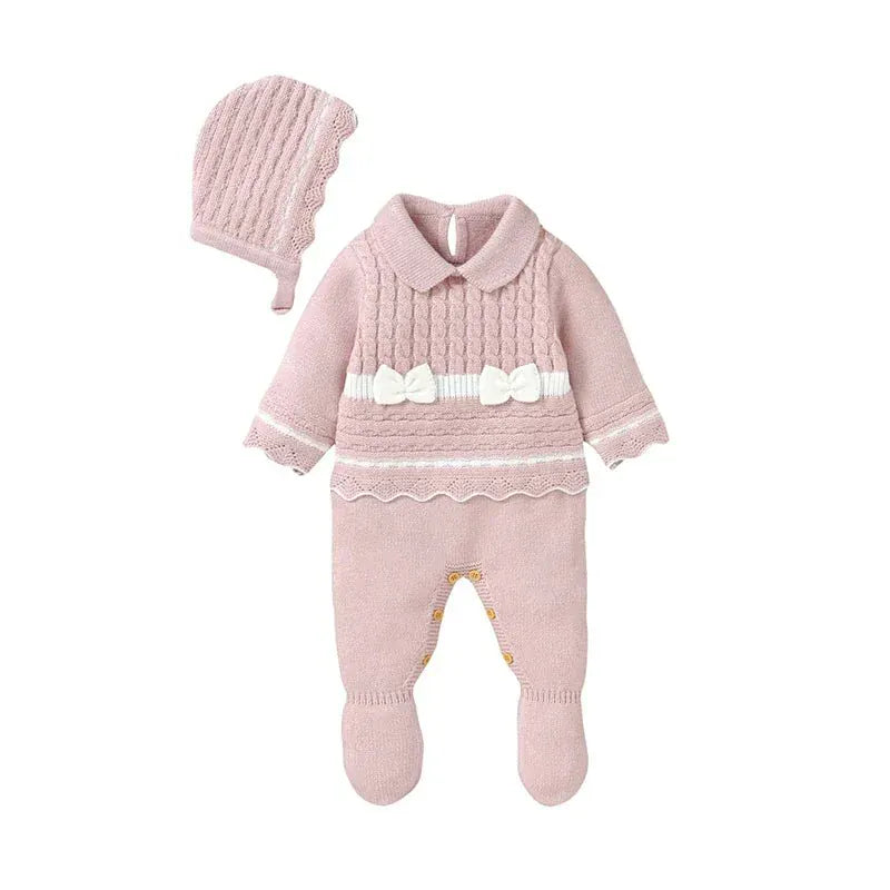 Footed Knit Jumpsuit & Hat Set (0 - 12 Months) - Mimou Babywear