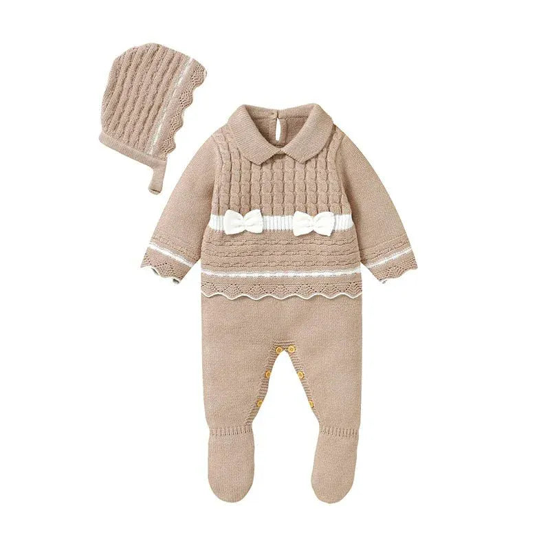 Footed Knit Jumpsuit & Hat Set (0 - 12 Months) - Mimou Babywear
