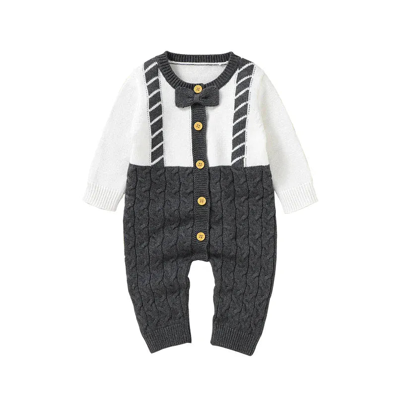 Formal Bow - Tie Knit Romper (0 - 9 Months) - Mimou Babywear
