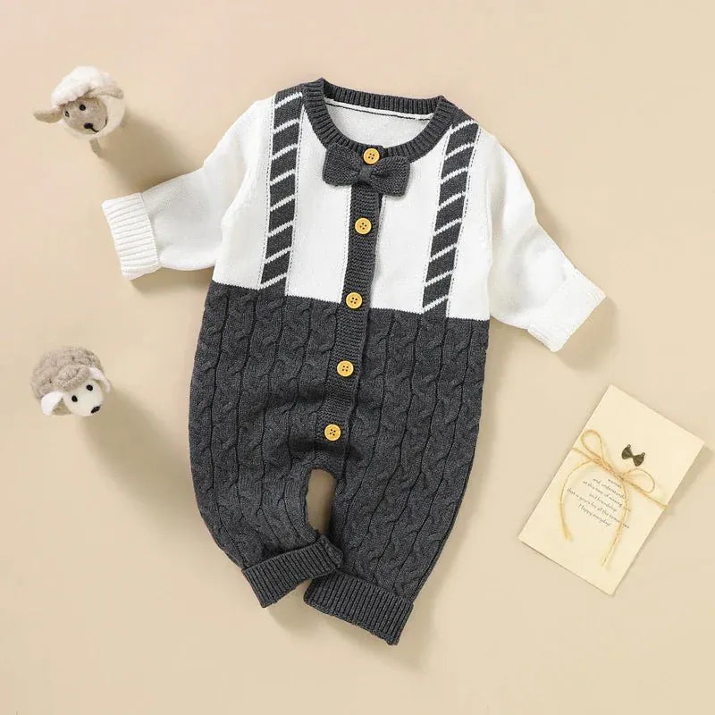 Formal Bow - Tie Knit Romper (0 - 9 Months) - Mimou Babywear