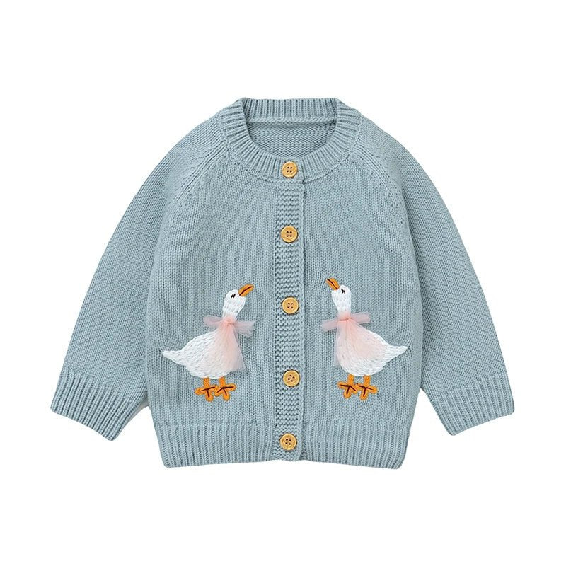 Goose Embroidery Cardigan & Hat Set (3 - 24 Months) - Mimou Babywear