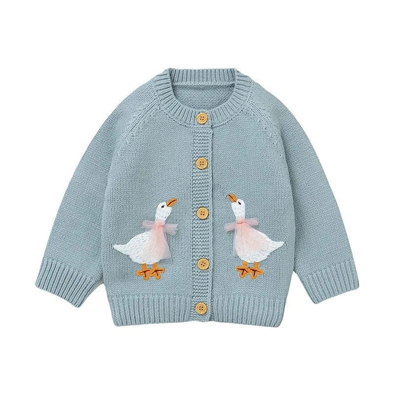 Goose Embroidery Cardigan & Hat Set (3 - 24 Months) - Mimou Babywear