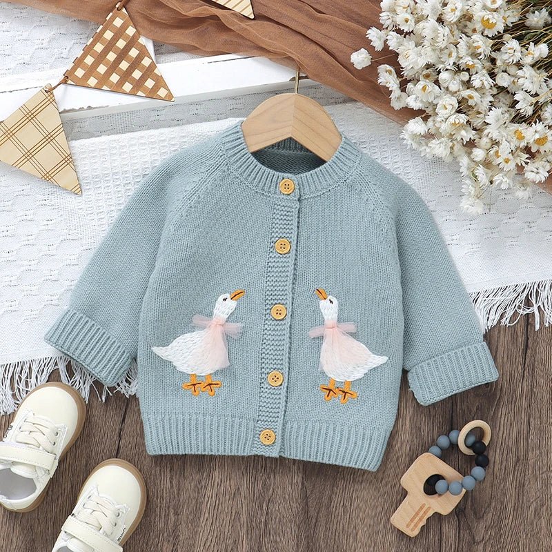 Goose Embroidery Cardigan & Hat Set (3 - 24 Months) - Mimou Babywear