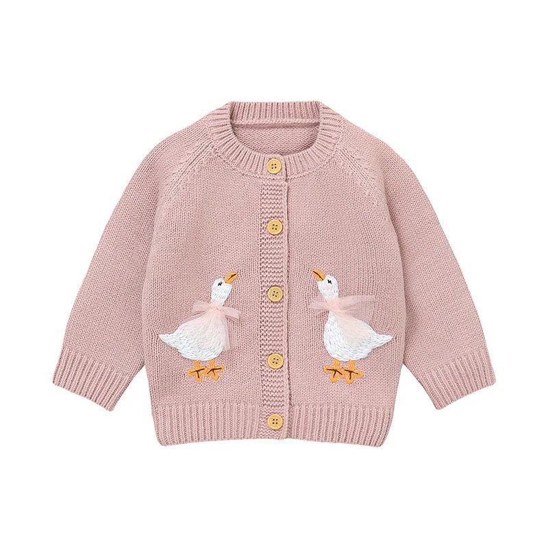 Goose Embroidery Cardigan & Hat Set (3 - 24 Months) - Mimou Babywear