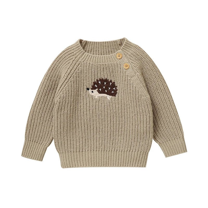 Hedgehog Embroidered Knit Sweater (6M - 3Y) - Mimou Babywear