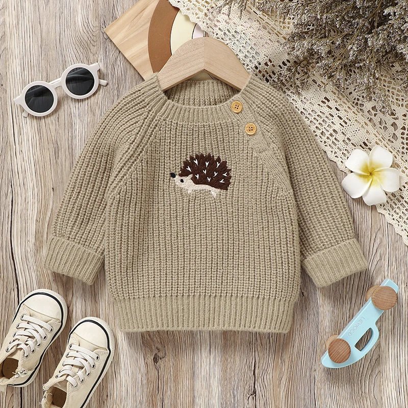 Hedgehog Embroidered Knit Sweater (6M - 3Y) - Mimou Babywear