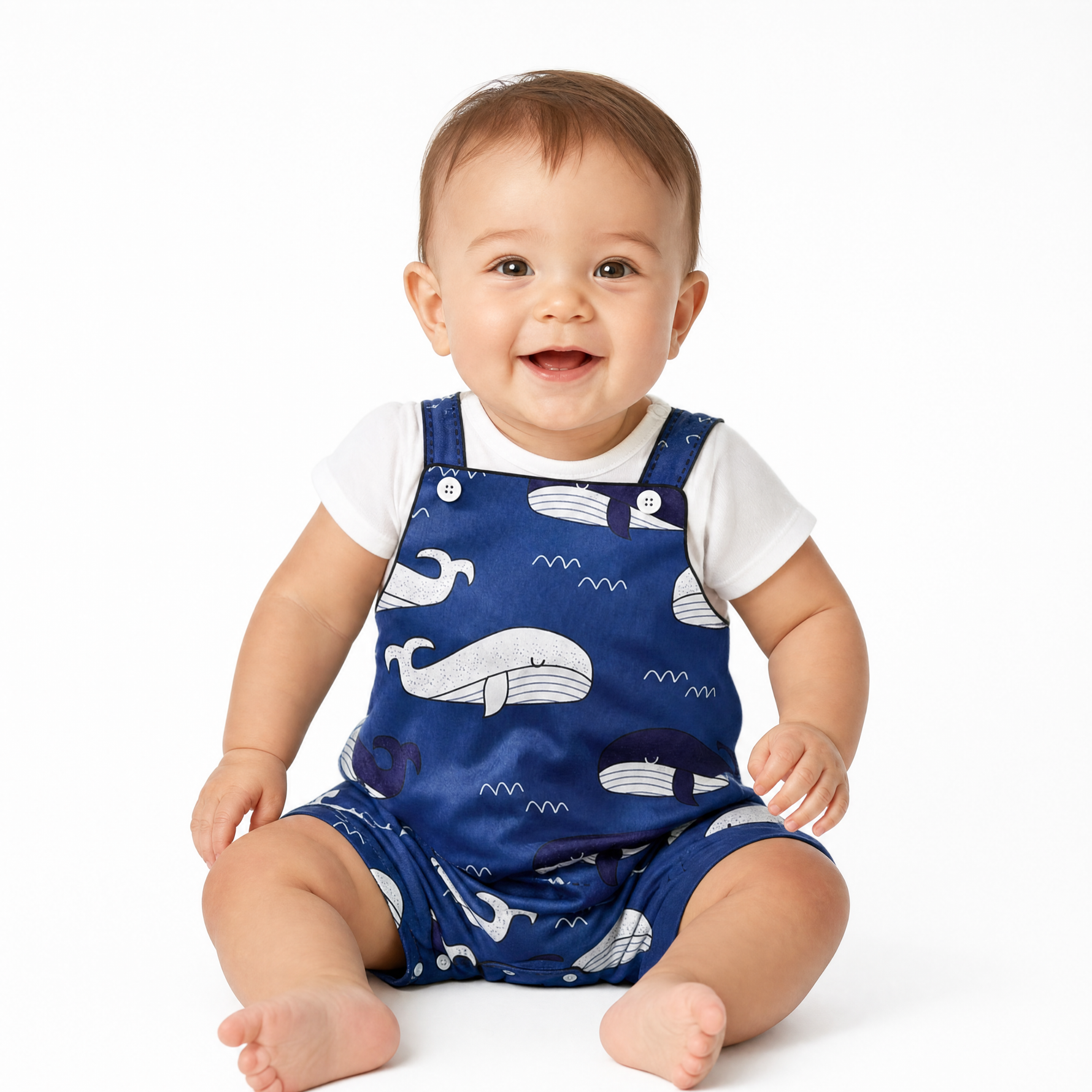 Blue Whale Baby Short Sleeve Romper Outfit (0–18M)    Mimou Babywear