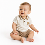 Bear Polo Set – Cable Knit Shirt & Shorts 2-Piece Summer Outfit (6–36M)    Mimou Babywear