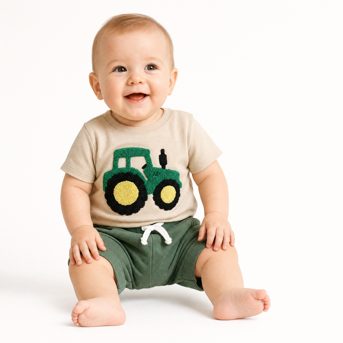 Baby Boy Truck Embroidery 2-Piece Set – Cotton Short Sleeve Top & Elastic Shorts (6-36M)    Mimou Babywear