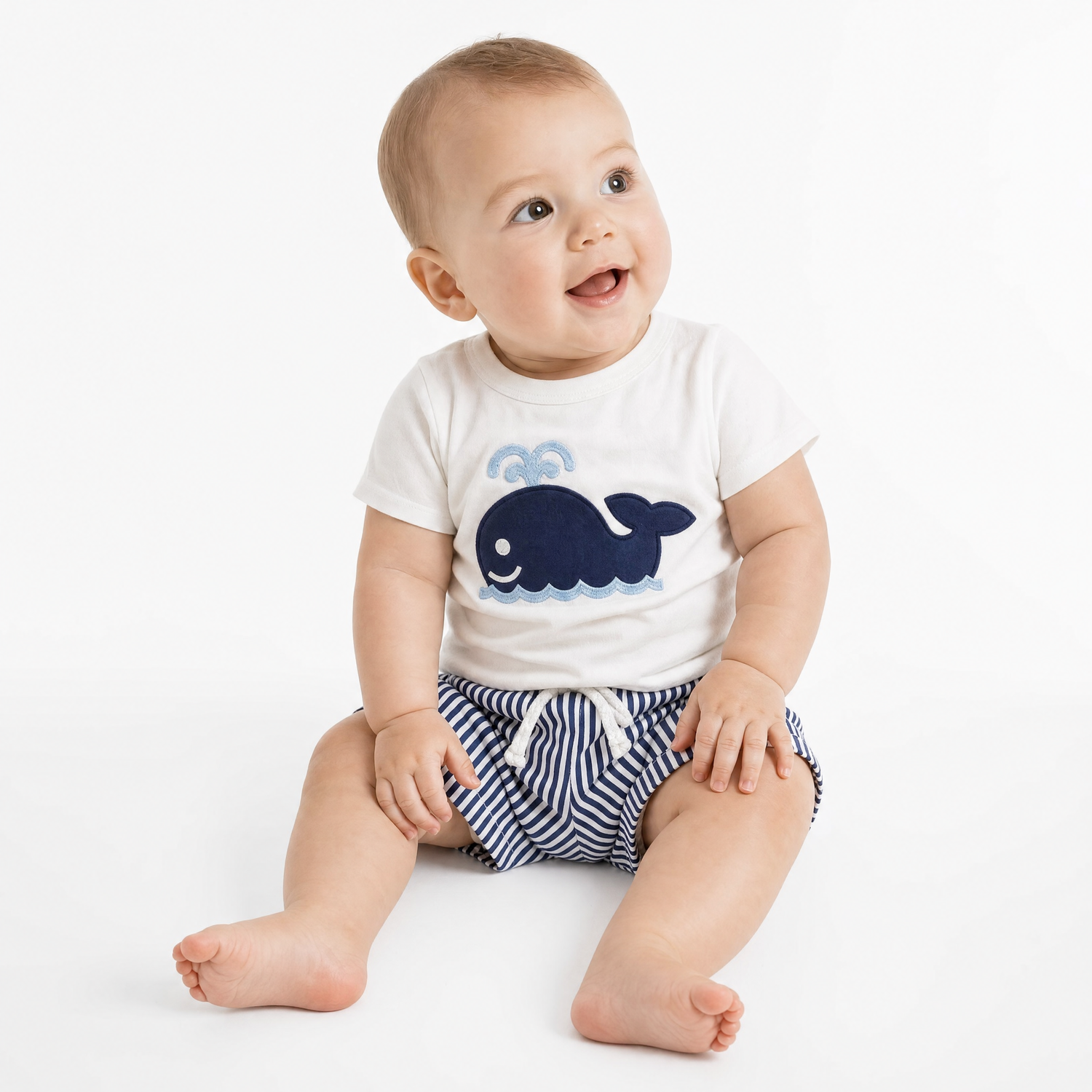 Baby Summer Outfit Set – Cotton T-Shirt & Striped Shorts (6–36M)    Mimou Babywear
