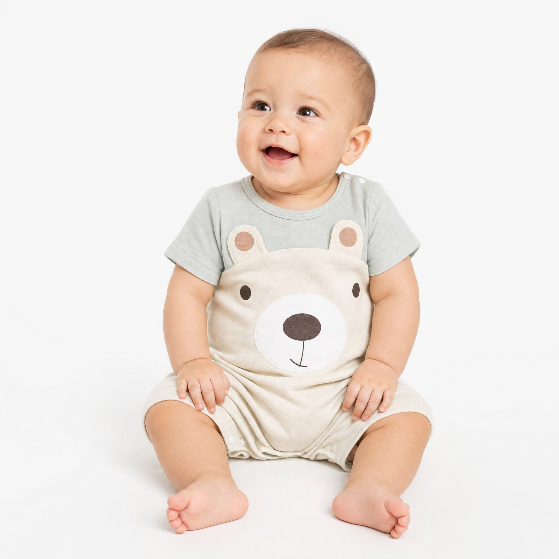 Baby Bear Short Sleeve Romper in Soft Cotton (0–24M)    Mimou Babywear