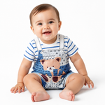 Teddy Bear Baby Romper – Soft Two-Piece Look Summer Outfit (0–18M)    Mimou Babywear