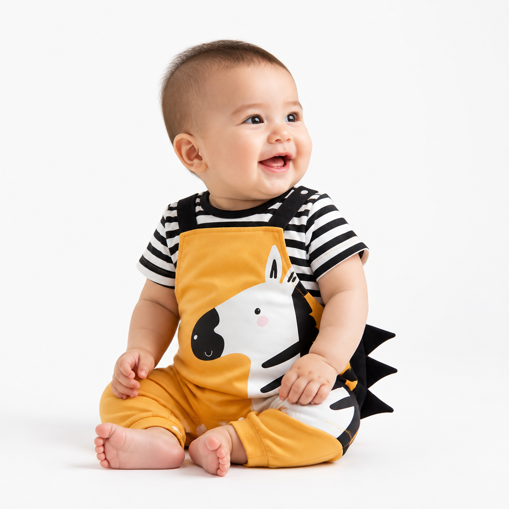 Zebra Baby Short Sleeve Romper with 3D Detail (0–18M)    Mimou Babywear