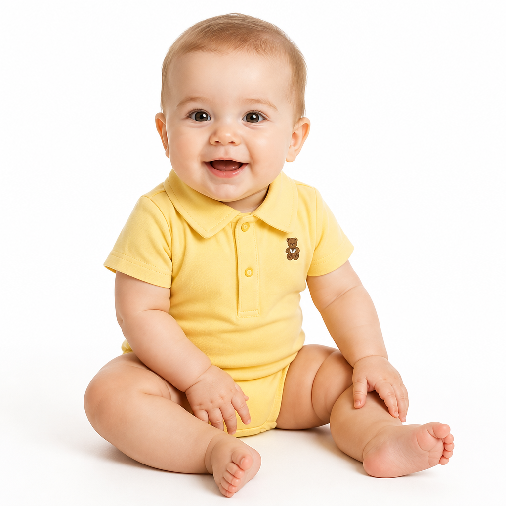 Baby Polo Romper – Soft Cotton Short Sleeve Bodysuit (0–12M)    Mimou Babywear