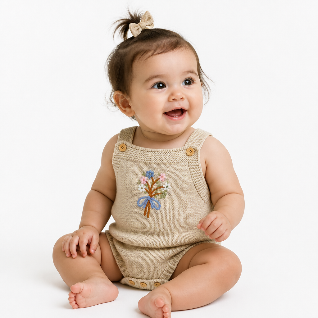 The Floral Dream Knitted Romper (0–24M)    Mimou Babywear