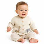 Knitted Baby Cardigan with Animal Embroidery – Cotton Button-Up (0-24M)    Mimou Babywear