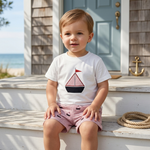 Little Sailor Summer Set – Embroidered Tee & Navy Shorts (12–36M)    Mimou Babywear