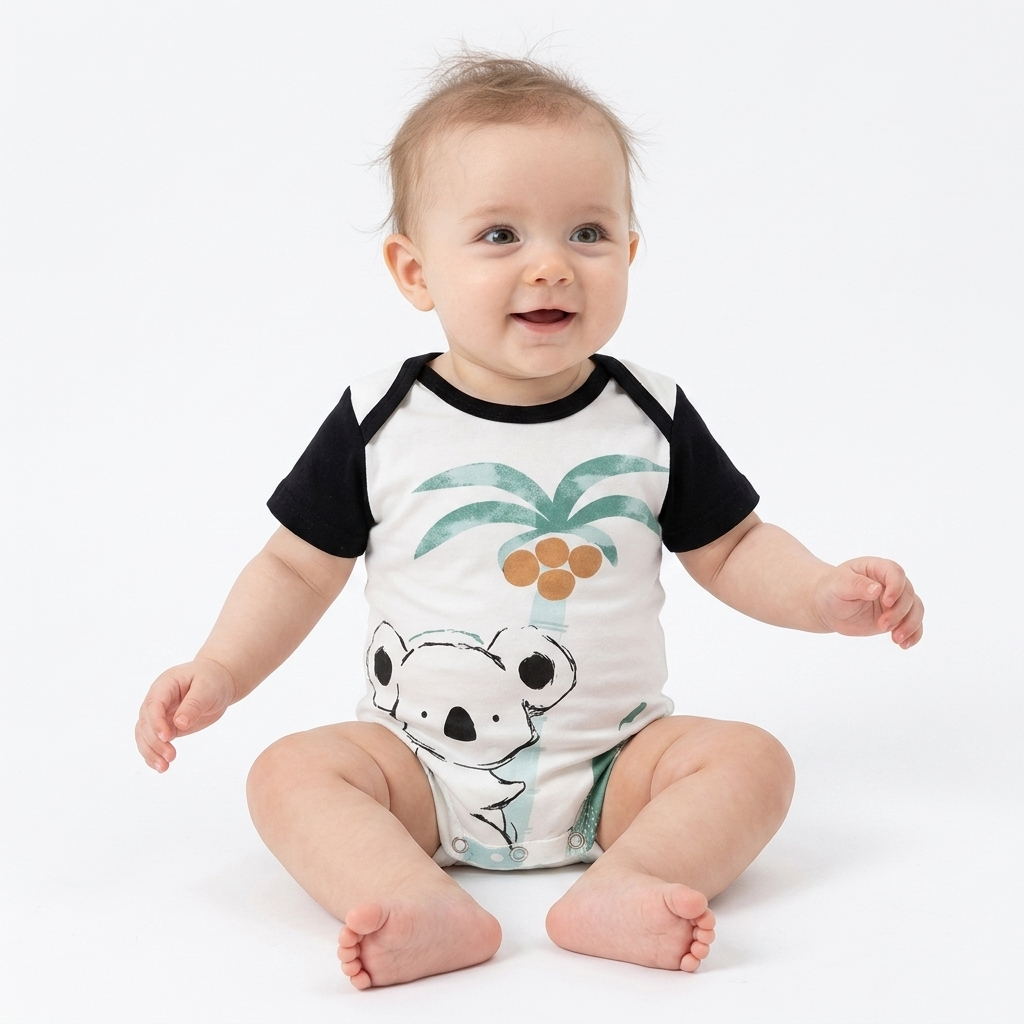 Koala & Coconut Palm Romper – Short Sleeve Unisex Bodysuit (0–18M)    Mimou Babywear