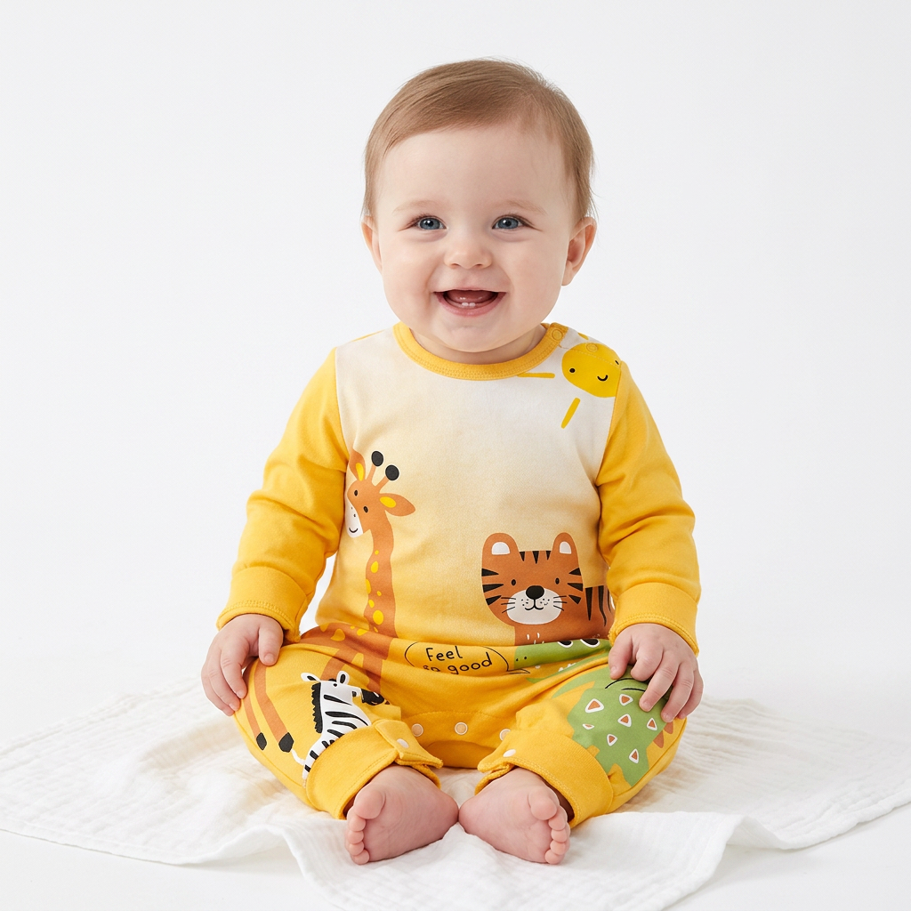 Feel So Good Safari Romper – Long Sleeve Cotton Jumpsuit (0–18M)    Mimou Babywear