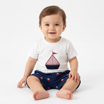 Little Sailor Summer Set – Embroidered Tee & Navy Shorts (12–36M)    Mimou Babywear