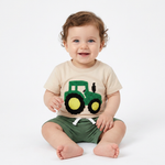 Baby Boy Truck Embroidery 2-Piece Set – Cotton Short Sleeve Top & Elastic Shorts (6-36M)    Mimou Babywear