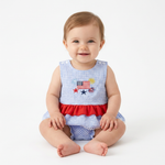 4th of July Baby Girl Outfit – Embroidered Tank Top & Plaid Shorts 2-Piece Set (6–36M)    Mimou Babywear