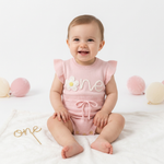 Baby Girl Birthday Knit Romper – Floral Embroidery Flutter Sleeve Bodysuit (12–18M)    Mimou Babywear