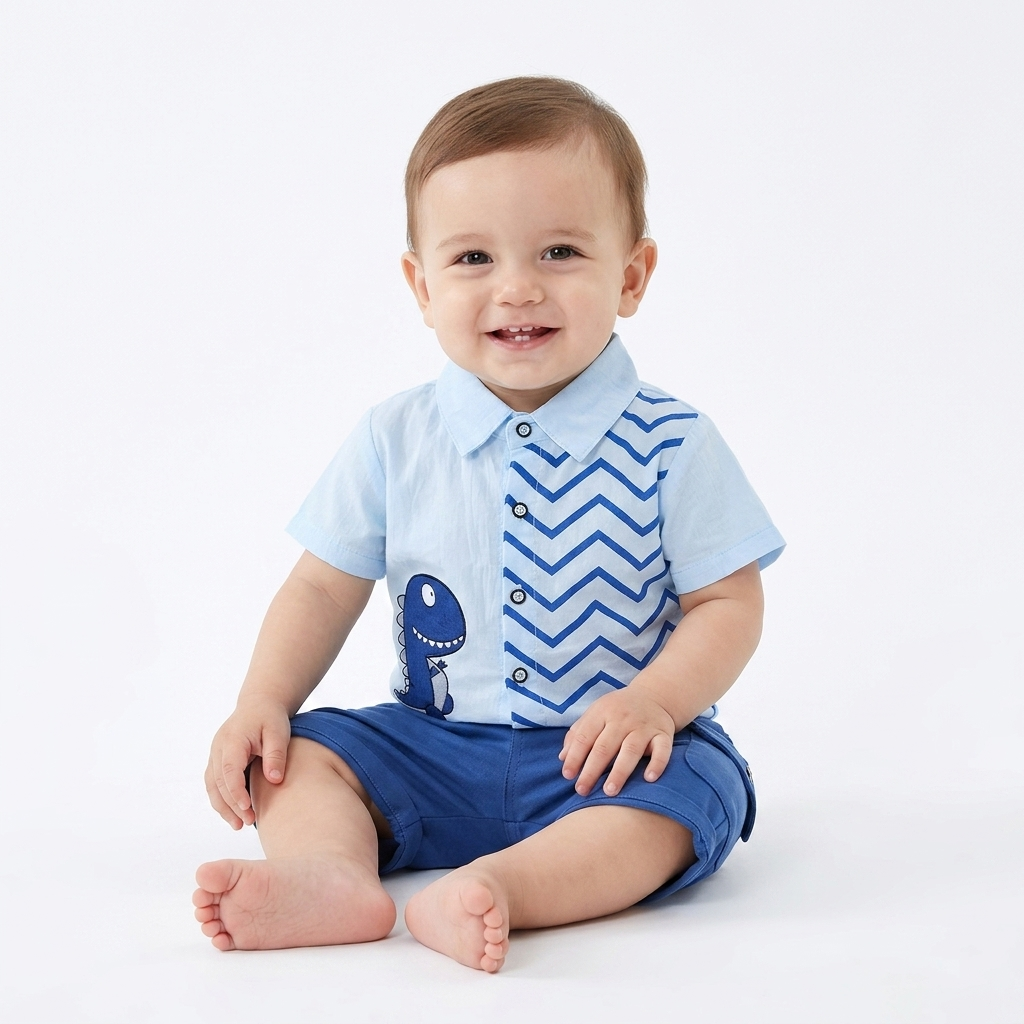 Little Dino Chevron Shirt & Cargo Shorts Set baby lifestyle photo