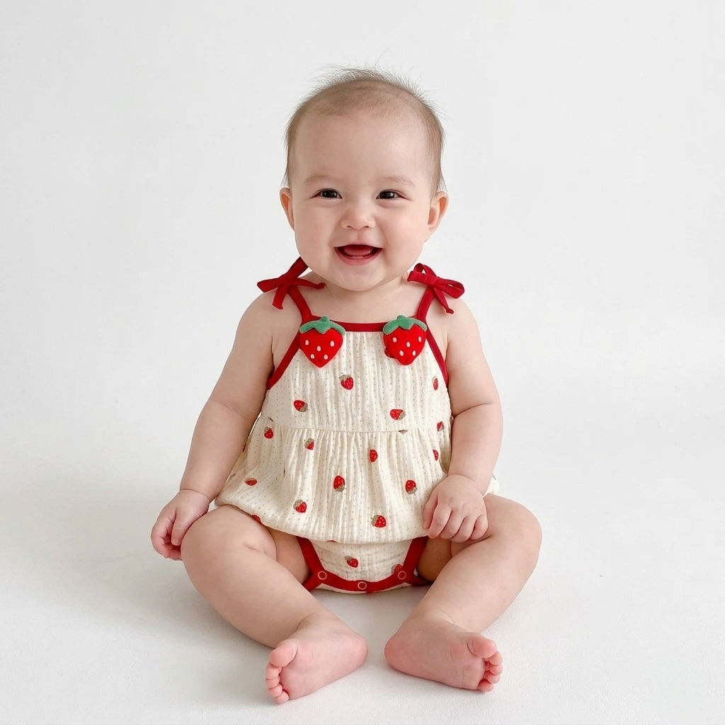 Strawberry Fields Muslin Romper baby lifestyle photo