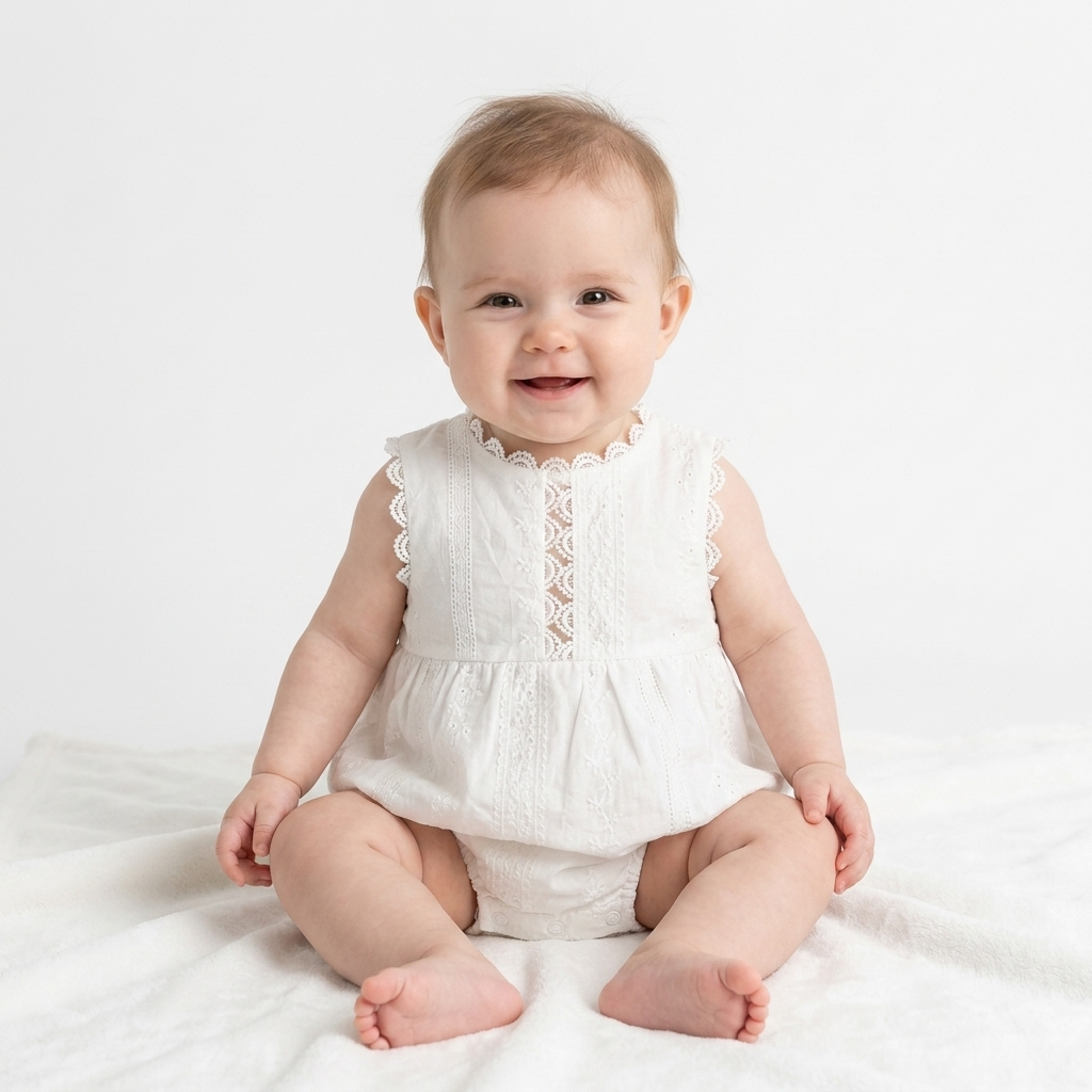 White Cotton Sleeveless Romper baby lifestyle photo