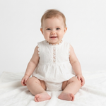 White Cotton Sleeveless Romper baby lifestyle photo