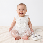 White Floral Tulle Dress Romper baby girl lifestyle photo