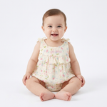 Watercolor Tulip Muslin Romper baby girl lifestyle photo