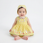 Yellow Gingham Duck Romper Dress & Bonnet Set baby girl lifestyle photo