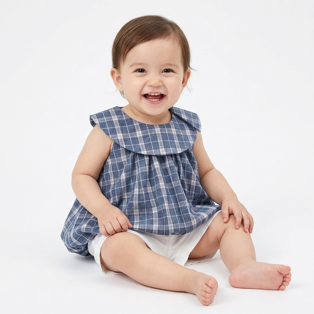 Blue Plaid Collar Top & White Shorts Set toddler lifestyle photo