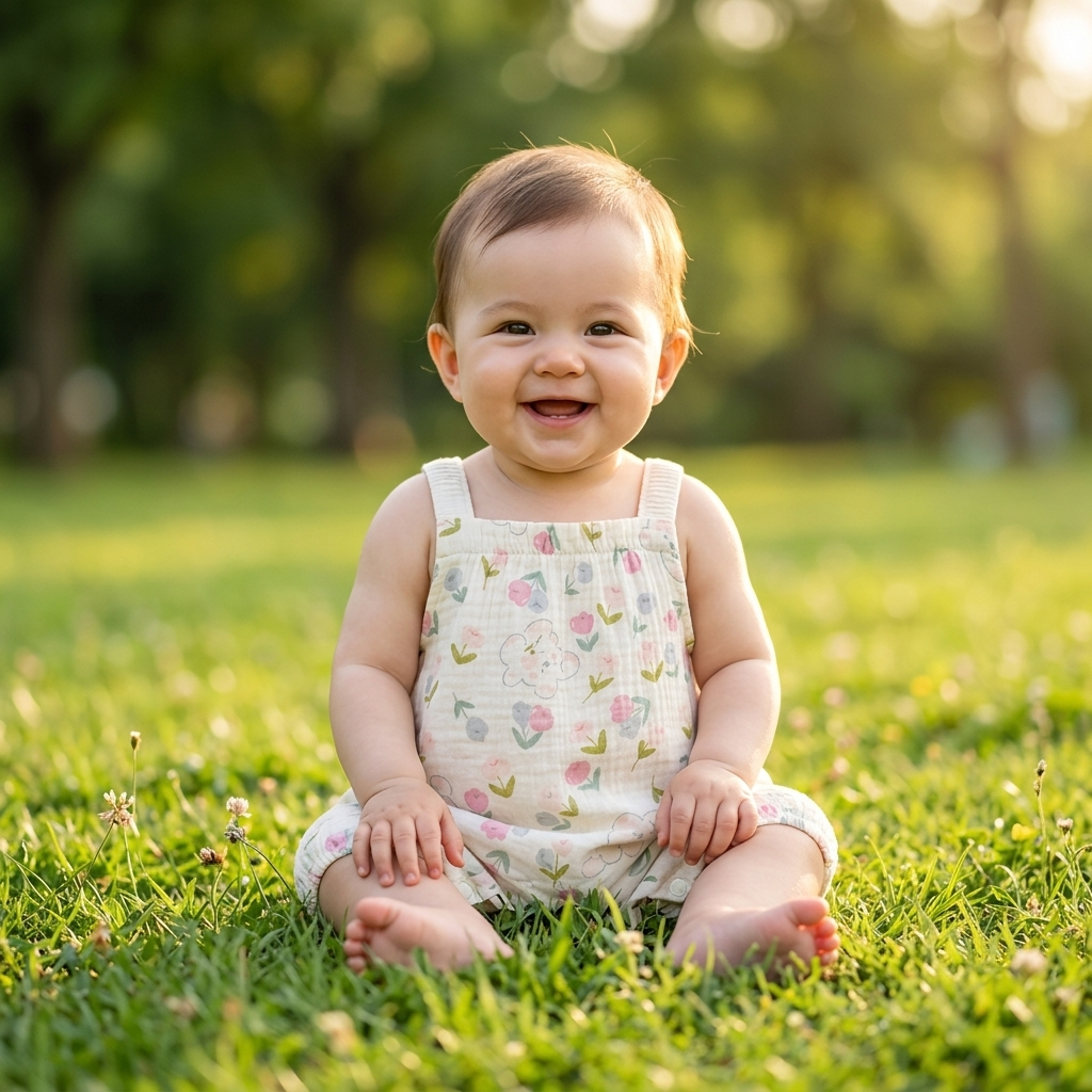 Floral Bear Muslin Dungaree Romper lifestyle photo outdoor park
