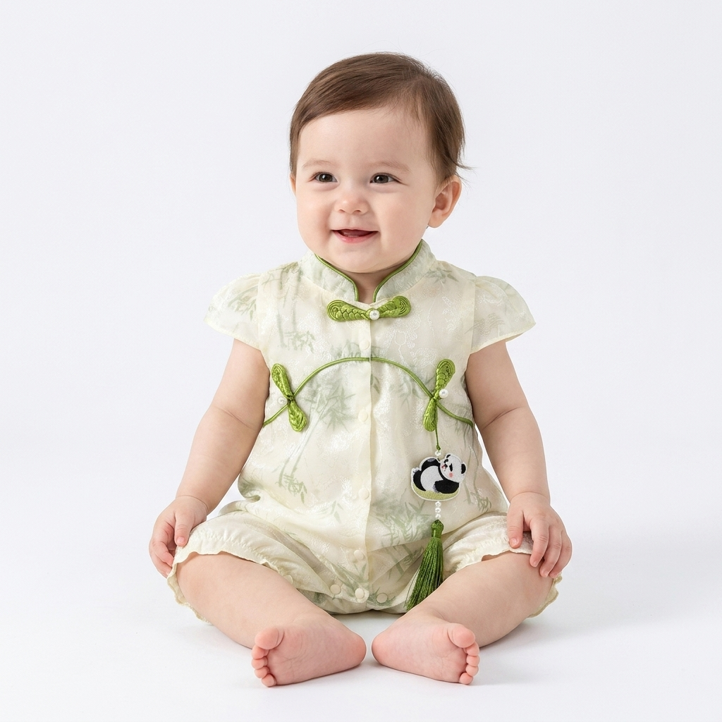 Bamboo & Panda Tassel Romper baby lifestyle photo