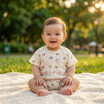 Cartoon Animal Muslin Short Sleeve Set baby lifestyle photo outdoor park