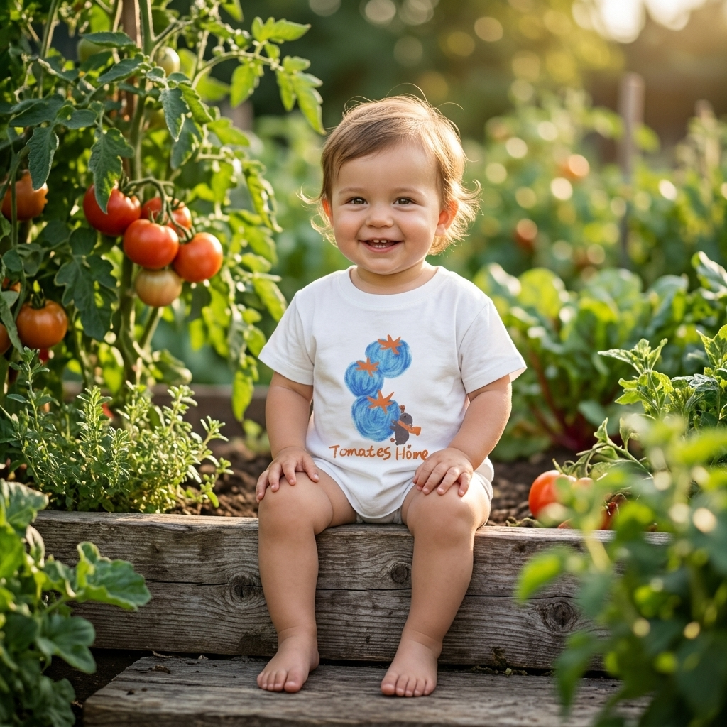 Tomates Home Graphic Tee toddler lifestyle photo outdoor garden
