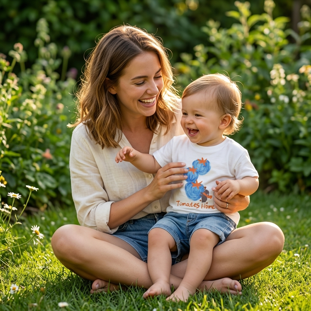 Tomates Home Graphic Tee mother and toddler lifestyle photo garden