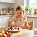 Strawberry Collar Muslin Set toddler breakfast high chair kitchen lifestyle photo