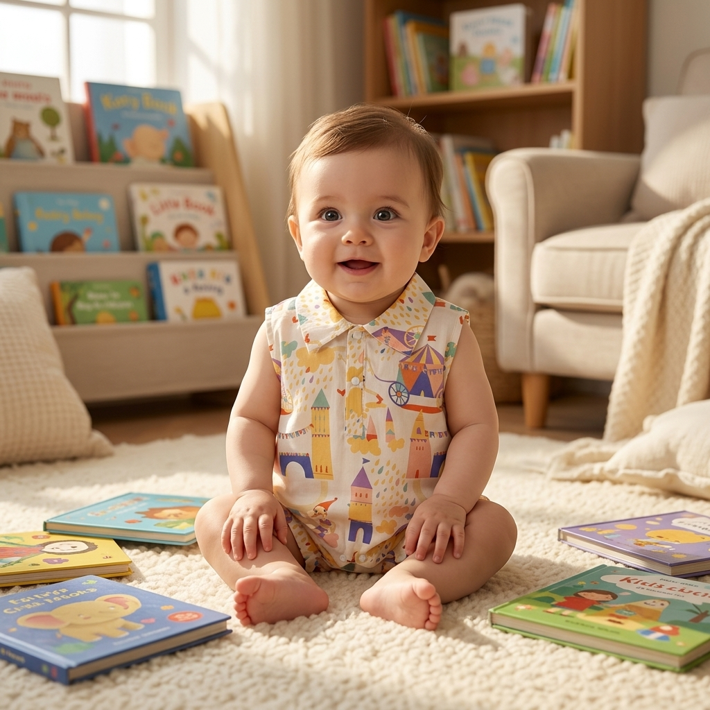Fairytale Castle Sleeveless Romper baby reading nook home lifestyle photo