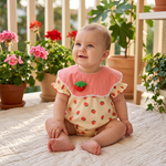Ditsy Flower Muslin Bubble Romper baby girl balcony terrace lifestyle photo