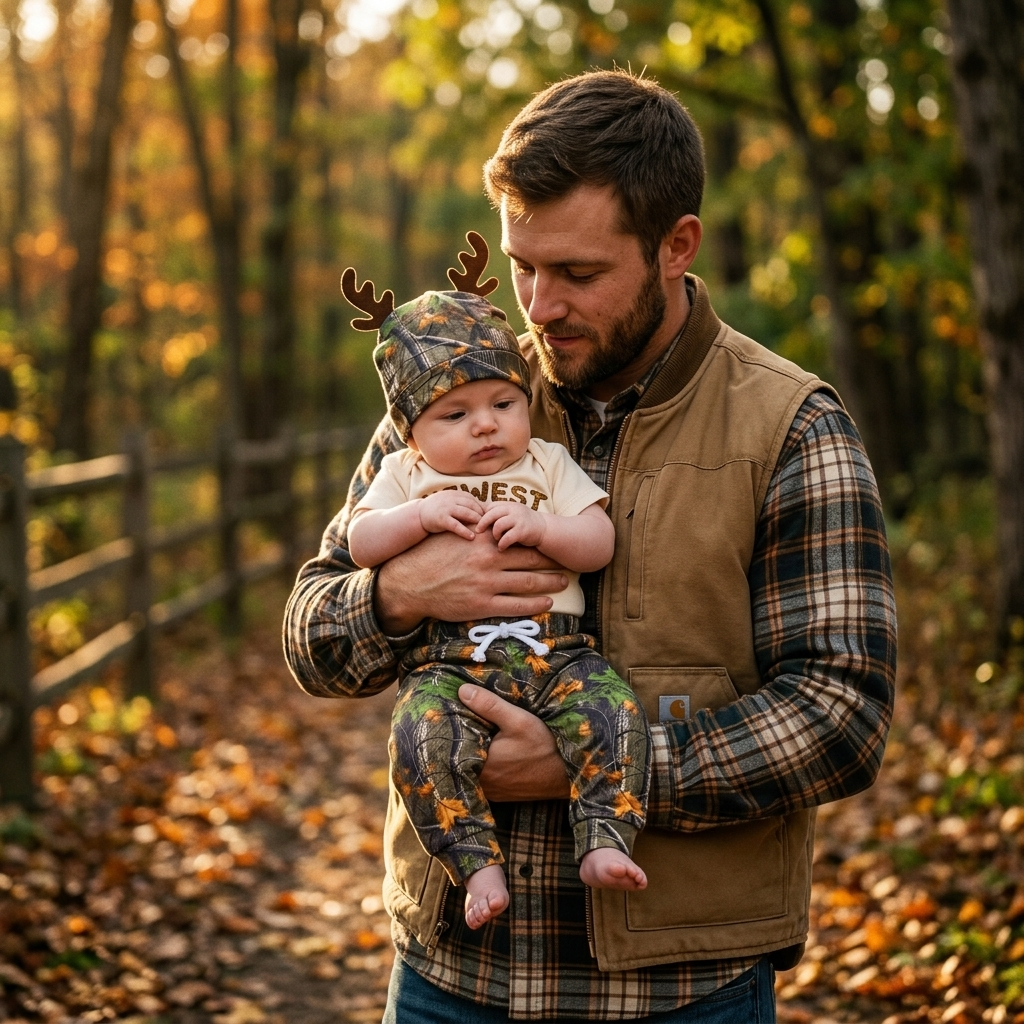 Hunting Buddy Camo 3-Piece Set father baby forest outdoor cinematic lifestyle photo