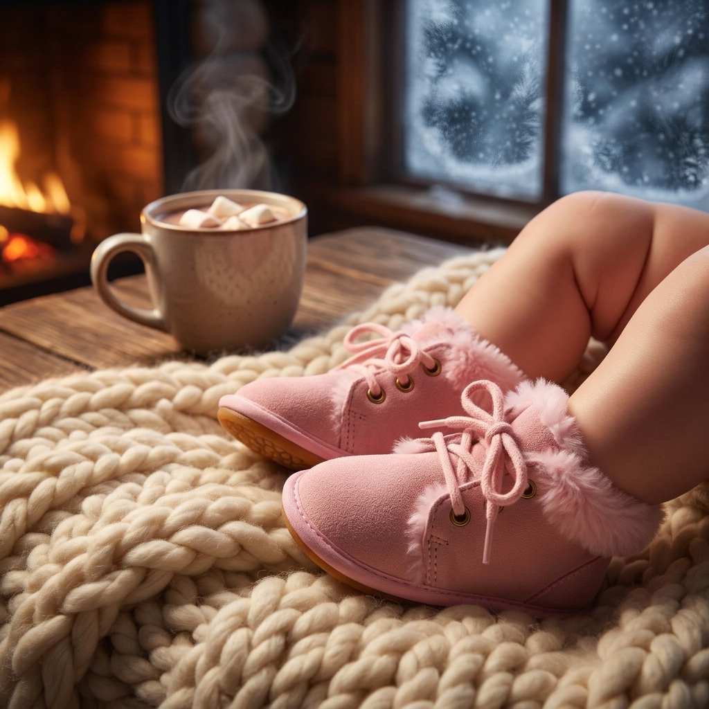 Cosy Lace-Up Snow Boots tiny feet chunky knit blanket cozy winter lifestyle photo