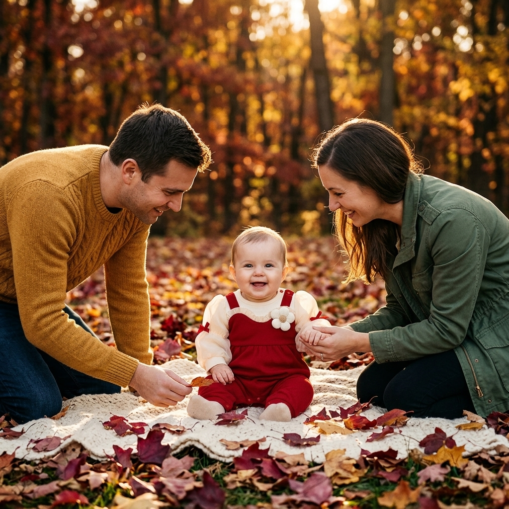 Wine Red Faux Two-Piece Romper autumn park family lifestyle photo